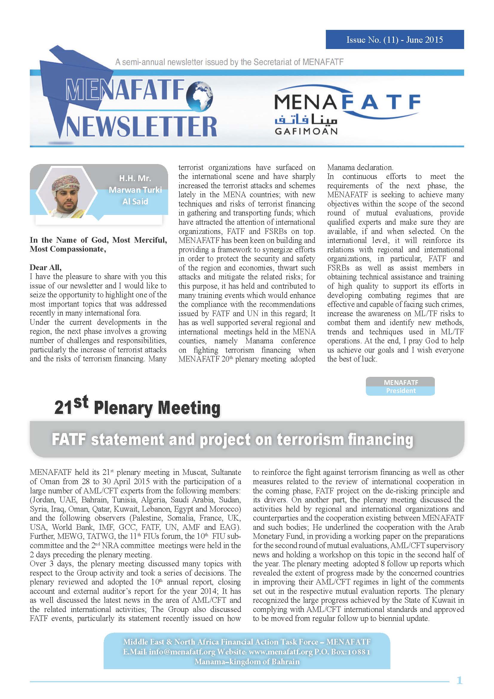 Featured image for “The Eleventh Issue of MENAFATF Newsletter.”